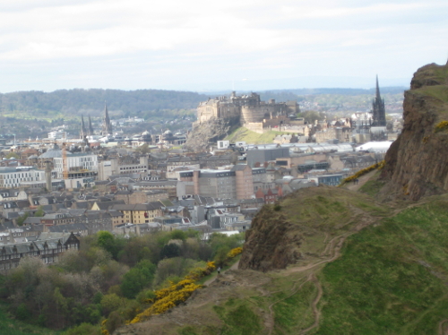 An overhead view of Edinburgh, including the castle.